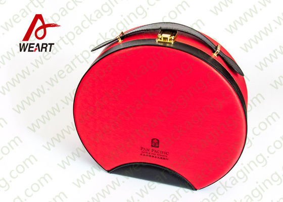 Boîte ronde rouge adaptée aux besoins du client d'organisateur de maquillage, sac cosmétique de poche de poignée en cuir